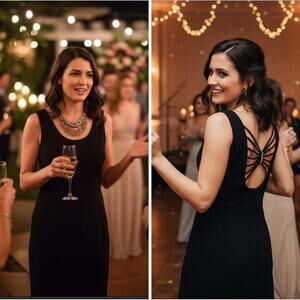 Molly Malloy‎ Black Velvet Sleeveless Evening Midi Back Rhinestones Dress Sz 14